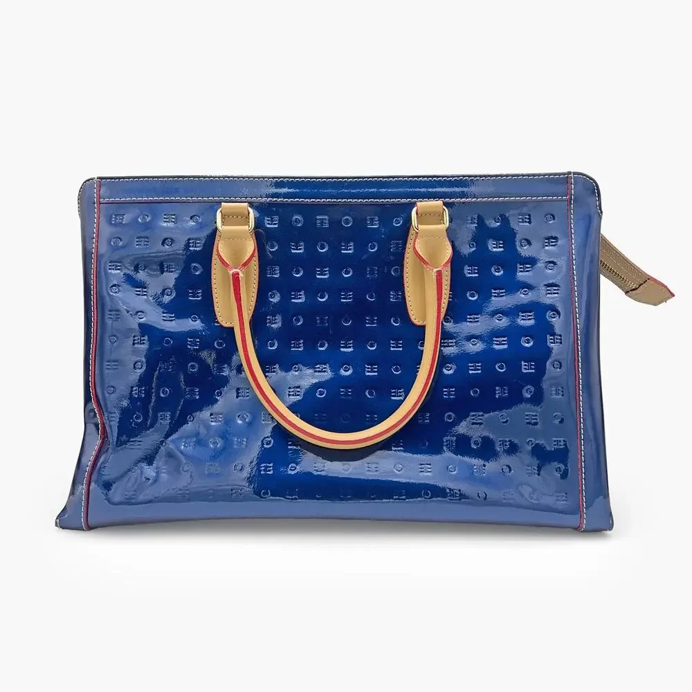 ARCADIA Patent Leather Logo Embossed Business Large Top Handles Tote Bag (Blue) - Picture 5 of 14